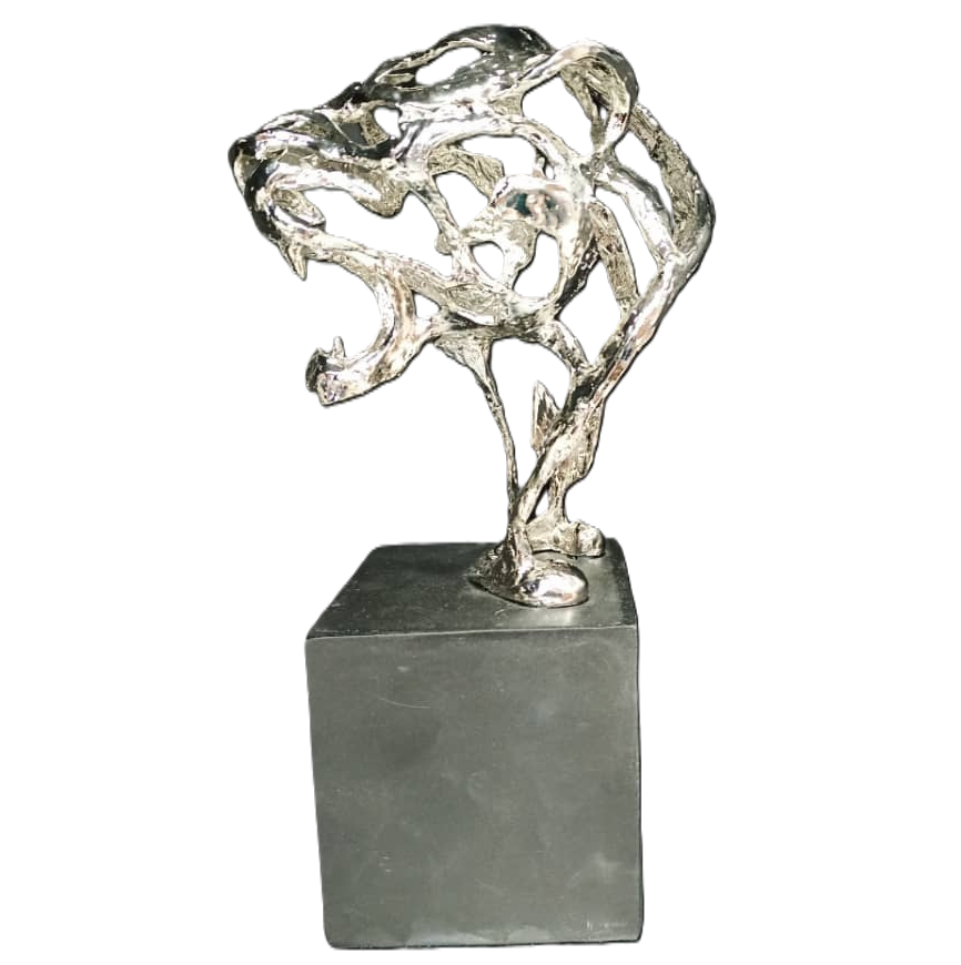 Figura Cabeza Leopardo House Home 15X12X27 Cm Plateado