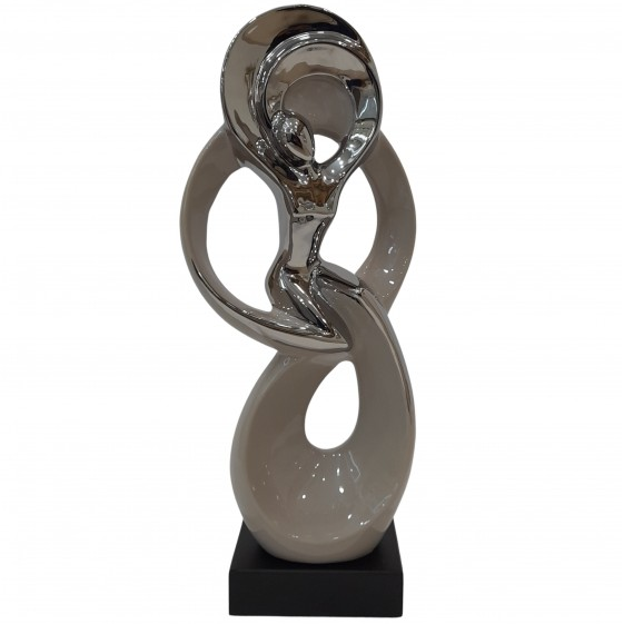 Figura Pareja Abstracta Essencials 44 Cm Plateado Y Beige