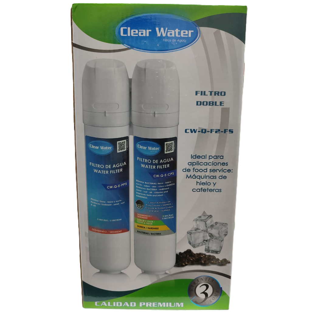 Filtro Clear Water 10" Doble 1 De Celulosa A 5 Micras 2 Carbon Act Granulado Elimina Bacterias 3 Lts/Min