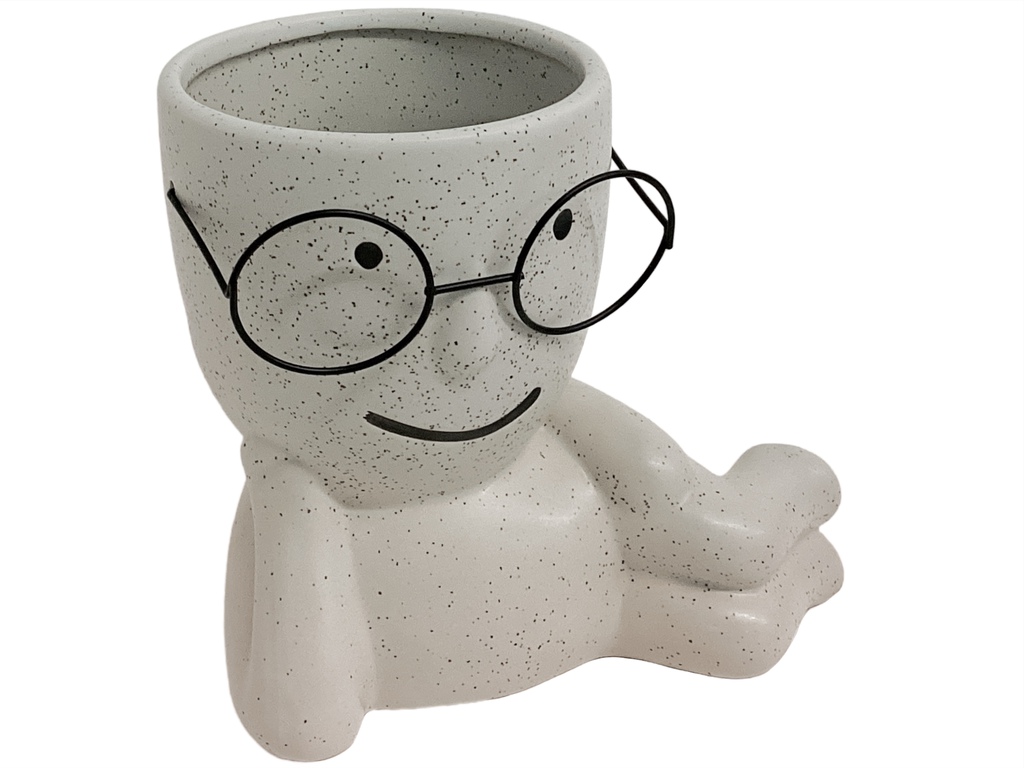 Florero Decore Figura Con Gafas Blanco