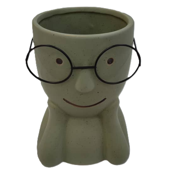 Florero Decore Figura Con Gafas Verde