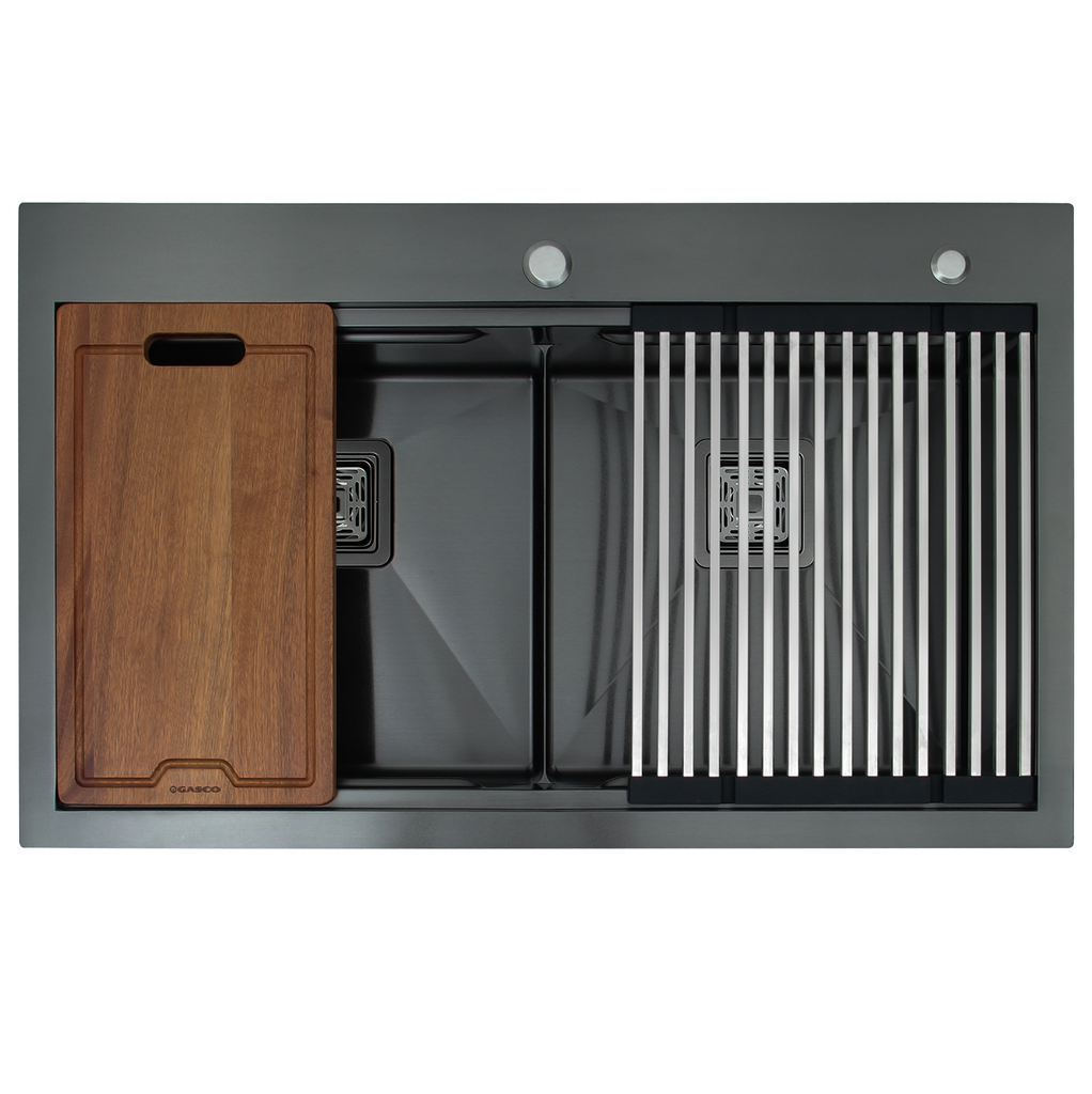 Fregadero Gasco 84 Cm 2 Tinas Sobre/Bajo Tope Con Acc Negro Mate