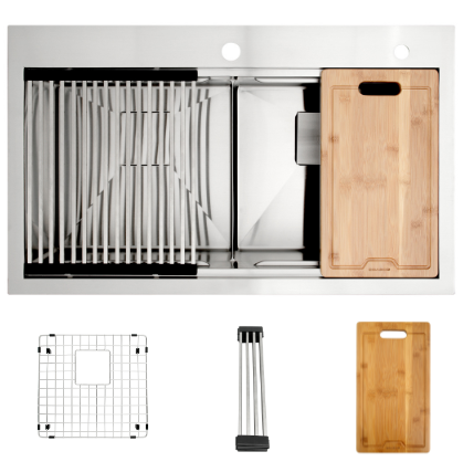 Fregadero Gasco Bergamo 84 Cm 2 Tinas Sobre/Bajo Tope Con Acc Acero