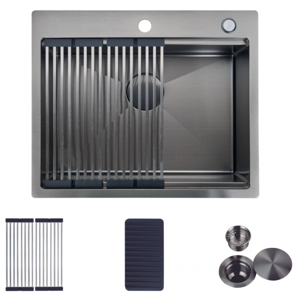 Fregadero Gasco Lugano Bs 61 Cm 1 Tina Bajo/Sobre Tope Con Acc Acero Negro