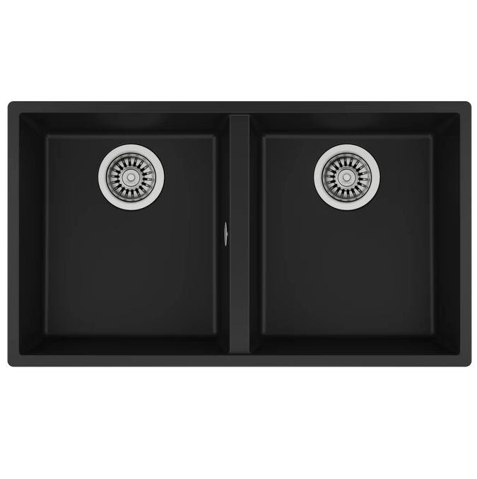 Fregadero Teka 80 Cm 2 Tinas Granito Bajo Tope Negro