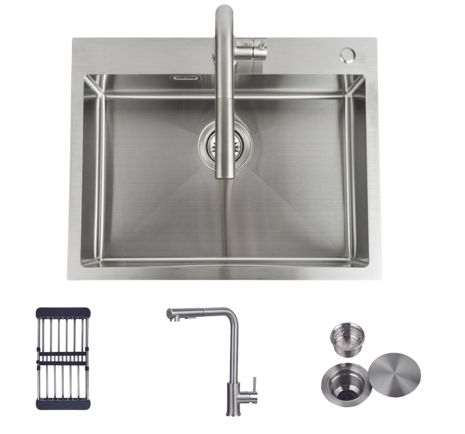 Fregadero Y Griferia Gasco 61 Cm 1 Tina Bajo/Sobre Tope Empotrado Con Acc Acero