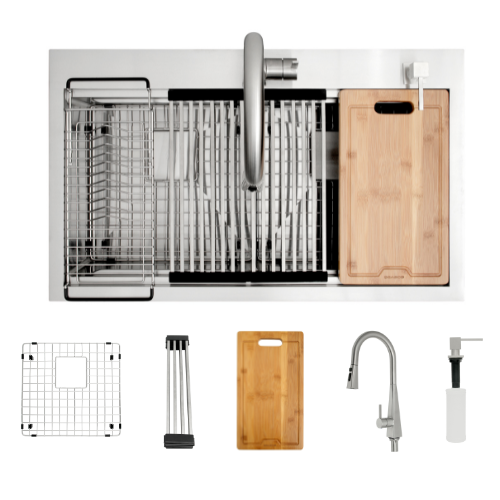 Fregadero Y Griferia Gasco 84 Cm Doble Tina Bajo/Sobre Tope Con Acc Acero