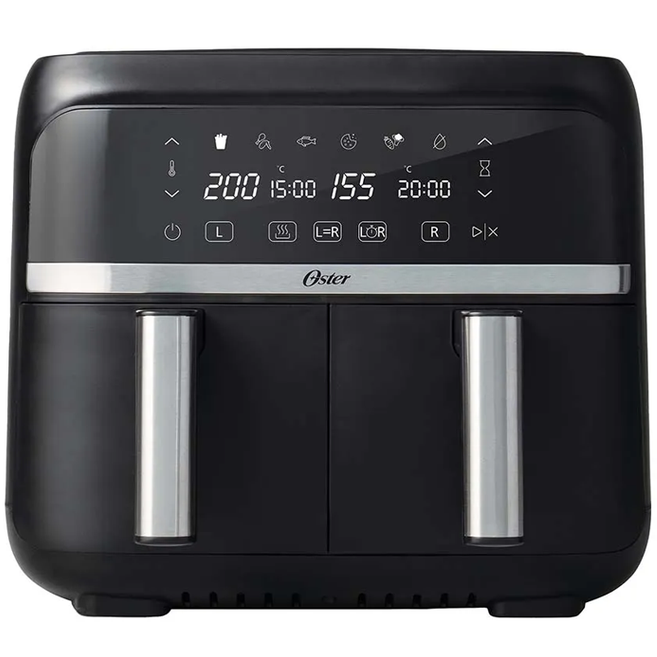 Freidora De Aire Oster 7.6 Lts Doble Canasta 6 Funciones Negro