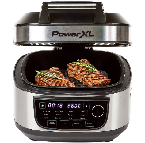 Freidora De Aire Powerxl Vortex Y Parrillera 5.7 Lts 12 Funciones Automaticas Negro Y Acero