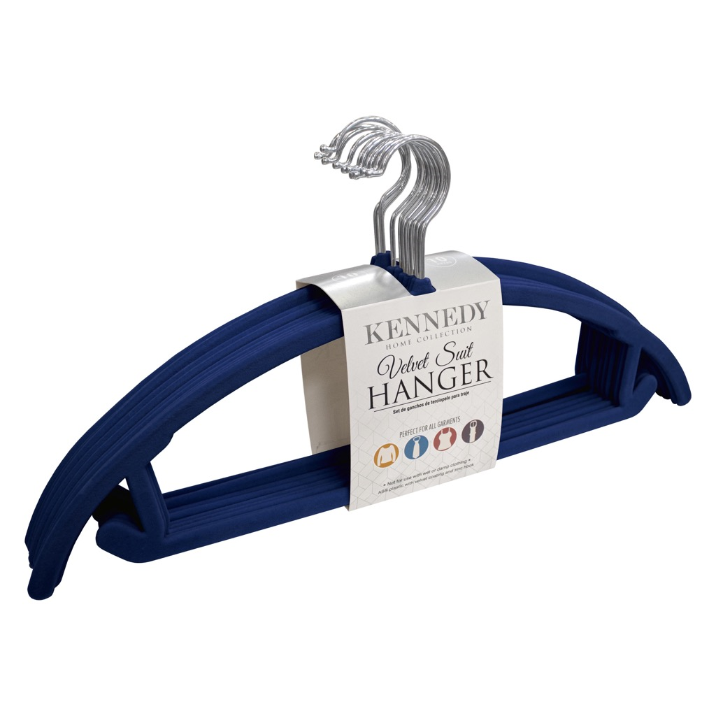 Ganchos Para Ropa Kennedy De Terciopelo 10 Pzas Azul