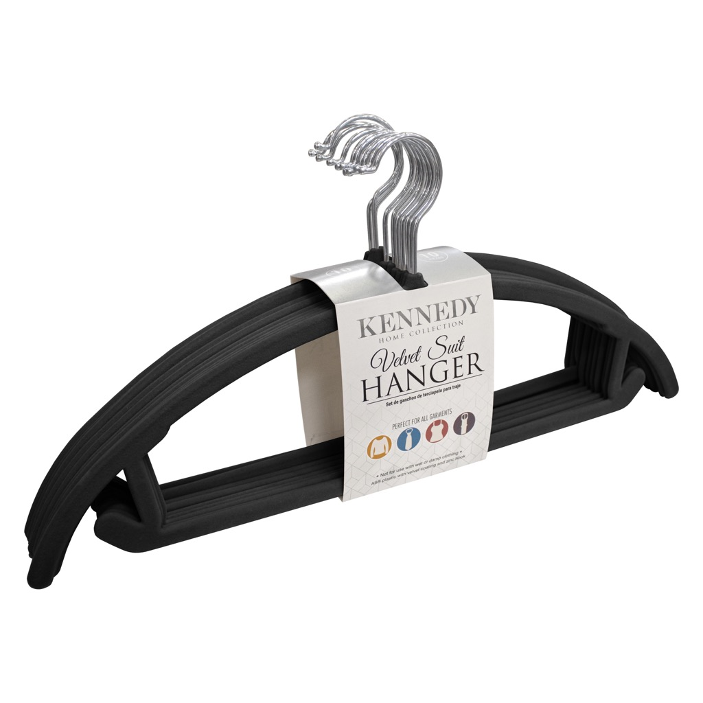 Ganchos Para Ropa Kennedy De Terciopelo 10 Pzas Negro