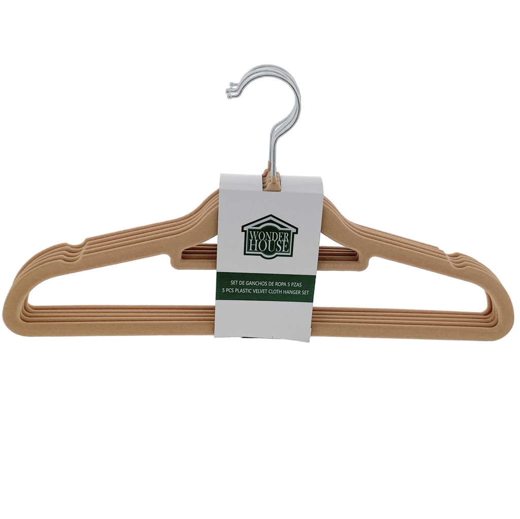 Ganchos Para Ropa Wonder House 5 Pzas De Terciopelo Beige