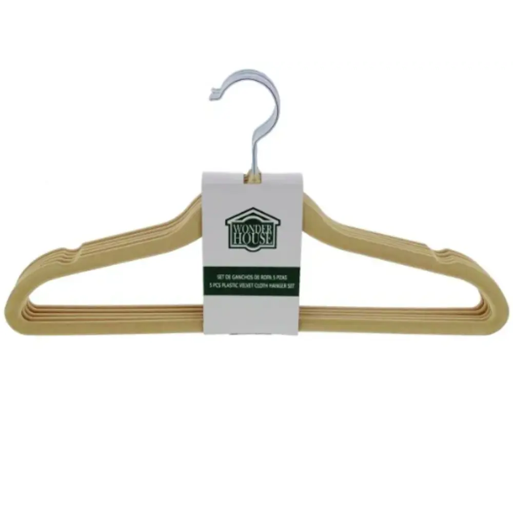 Ganchos Para Ropa Wonder House 5 Pzas De Terciopelo Beige