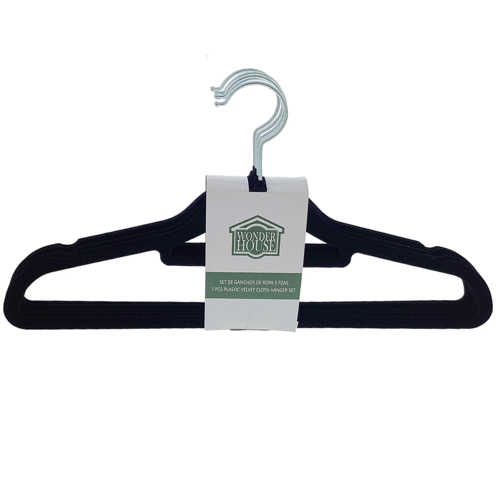 Ganchos Para Ropa Wonder House 5 Pzas De Terciopelo Negro