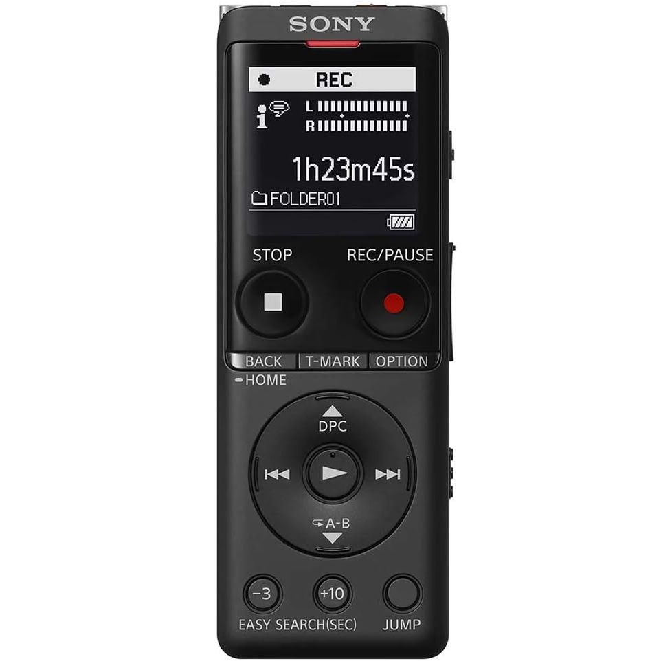 Grabadora De Voz Digital Sony Portatil Recargable Graba Audio MP3 Reduce El Ruido De Fondo Usb Negro