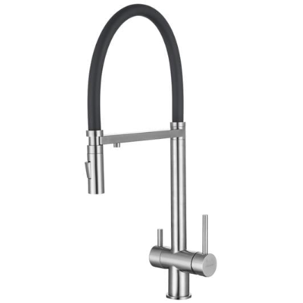 Grifo Gasco Monomando Manguera Extraible Cuello Giratorio Acero