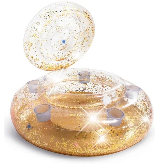 Hielera Inflable Intex Con Escarcha y Portavasos Dorado Transparente