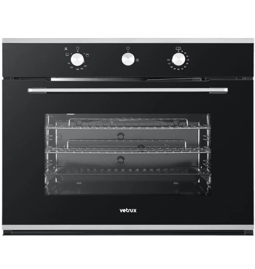 Horno A Gas 76 Cm Vetrux Ignita Pro De Conveccion Temporizador Mecanico Negro