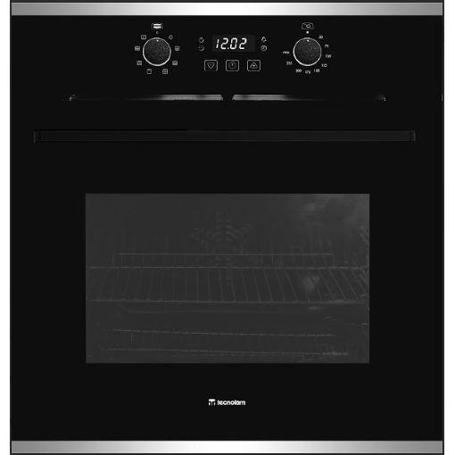 Horno Electrico 60 Cm Tecnolam 8 Funciones Luz Interior Panel Digital Con Perillas Puerta Removible Negro