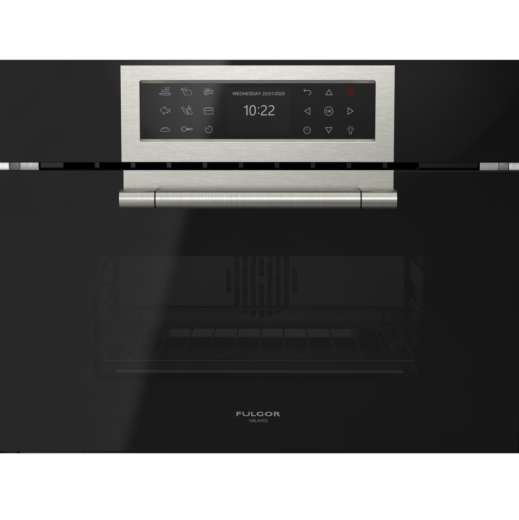 Horno Microondas Empotrable 1.2 Pies Fulgor Cluster 60 Cm 5 Funciones Con Grill Y Control Tactil Creative Negro Y Acero