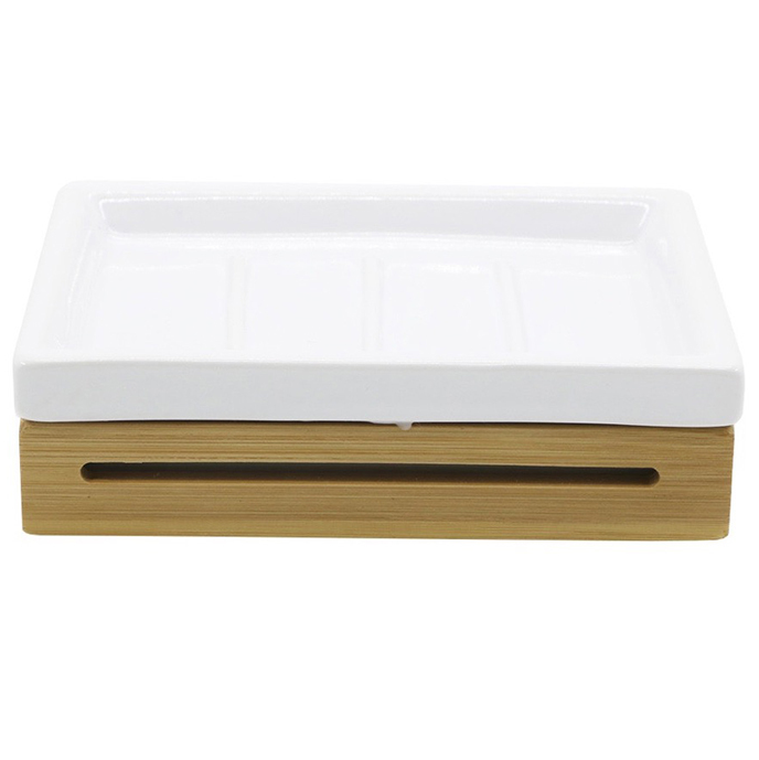 Jabonera Soho De Ceramica Blanco Y Marron 