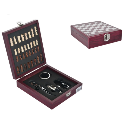 Juego De Ajedrez Concepts Con Caja De Madera Y Set Abridor De Botellas De Vino Vinotinto