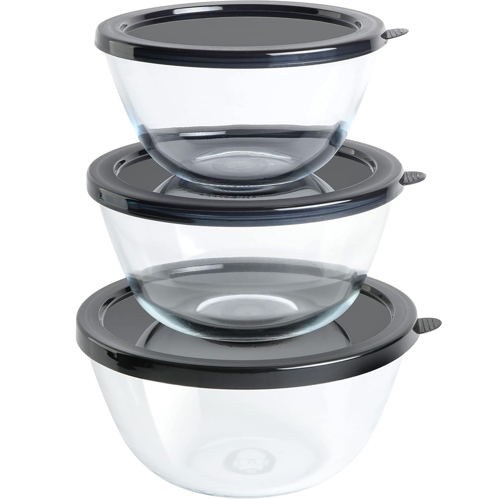 Juego De Bowls Babish 6 Pzas Para Mezclar Con Tapas De Vidrio Transparente