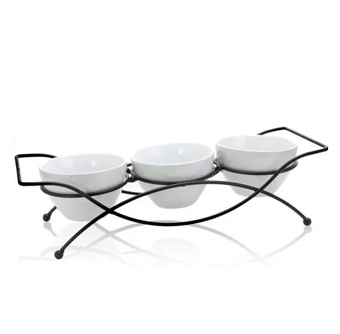 Juego De Bowls Gibson Home Gracious 4 Pzas De Ceramica Con Soporte Metalico Blanco