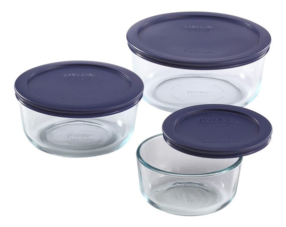 Juego De Envases 6 Pzas Pyrex De Vidrio Azul Y Transparente