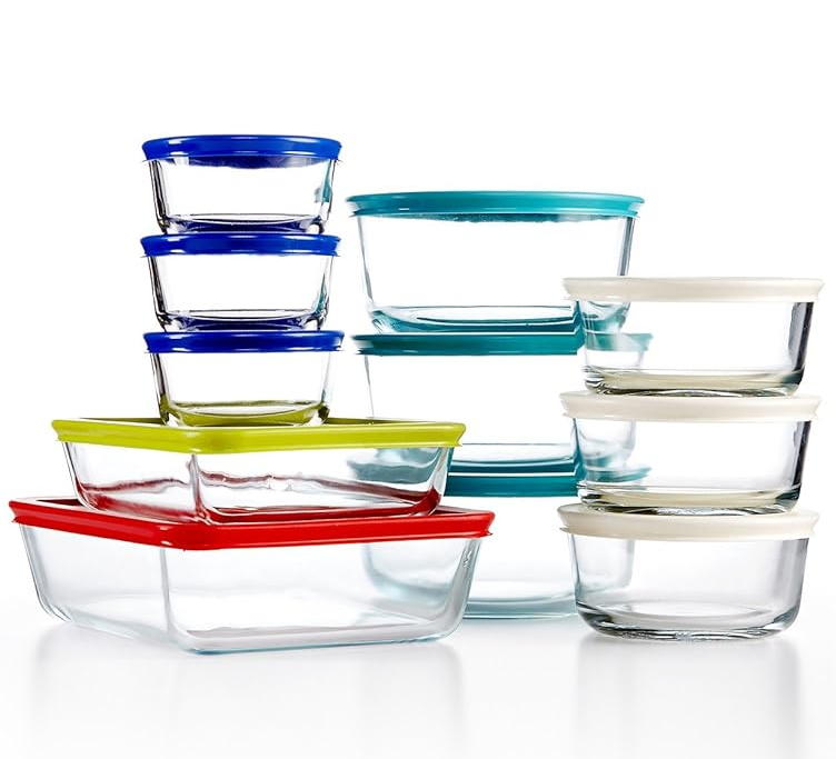 Juego De Envases Pyrex 22 Pzas De Vidrio Transparente Y Multicolor
