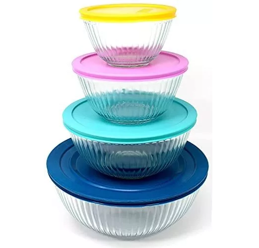 Juego De Envases Pyrex 8 Pzas De Vidrio Transparente Y Multicolor
