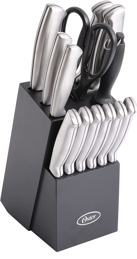 Juego De Cuchillos Oster 14 Pzas Con Base Acero Y Negro