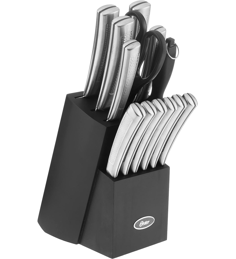 Juego De Cuchillos Oster Wellisford 14 Pzas Con Base Acero Y Negro
