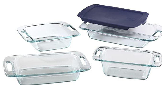 Juego De Envases Pyrex Littles Juego De 5 Pzas Cuadrados De Vidrio Transparente Y Azul