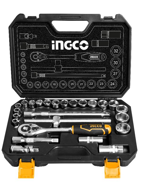 Juego De Herramientas Ingco 25 Pzas De Dados Y Llaves Con Maleta