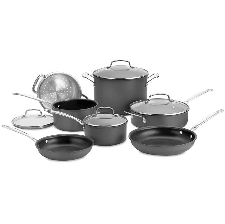 Juego De Ollas Cuisinart 11 Pzas Chefs Classic Antiadherente Anodizado Duro Negro