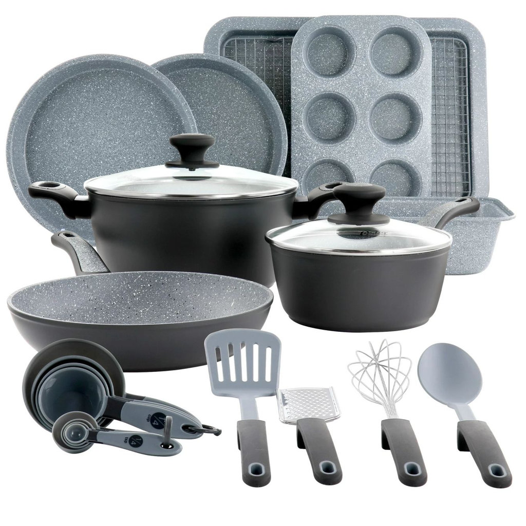 Juego De Ollas Y Utensilios Para Hornear Oster Bastone 23 Pzas Negro Y Gris