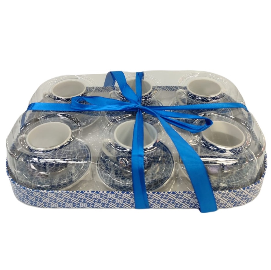 Juego De Tazas Para Cafe Coffee Tim 12 Pzas Con Platillos Blanco Y Azul