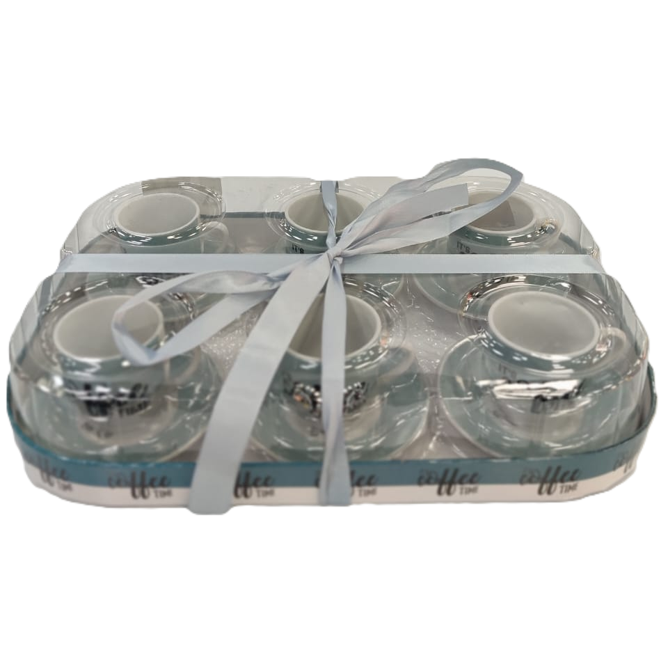 Juego De Tazas Para Cafe Coffee Tim 12 Pzas Con Platillos Blanco Y Azul Claro