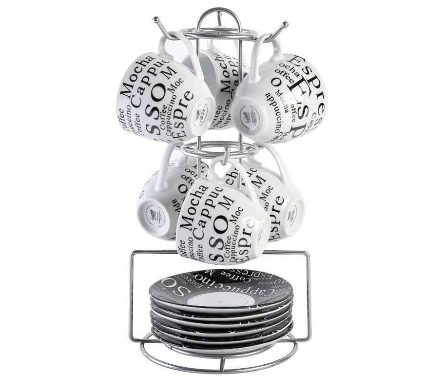 Juego De Tazas Para Cafe Gibson Home 13 Pzas Con Platillos Blanco Y Negro