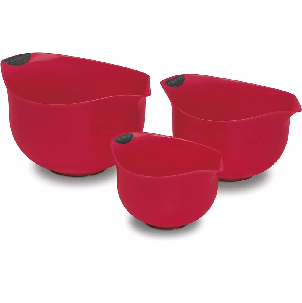Juego De Bowls Cuisinart 3 Pzas Para Mezclar Mango De Agarre Suave Boquillas De Vertido Rojo