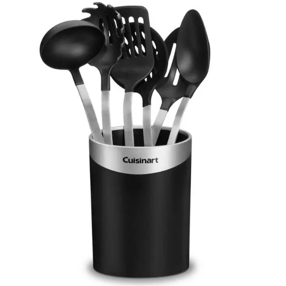 Juego De Utensilios De Cocina Cuisinart 7 Pzas Con Base Negro Y Acero