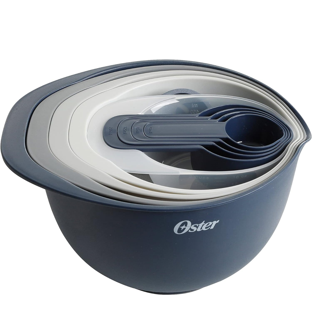 Juego De Utensilios De Cocina Oster Para Mezclas 12 Pzas Con Cucharas Medidoras Y Bowls Azul 