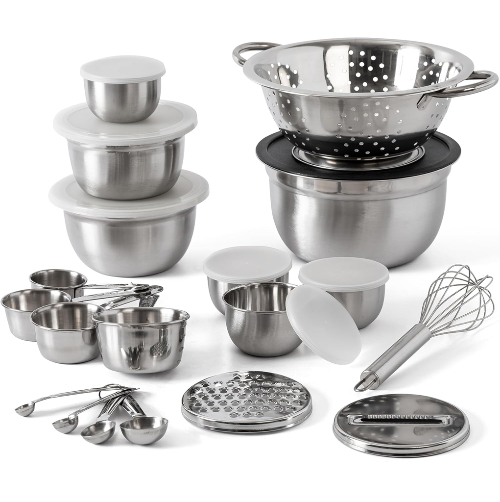 Juego De Utensilios De Cocina Oster Para Mezclas 27 Pzas Con Cucharas Medidoras Batidor Y Bowls Acero