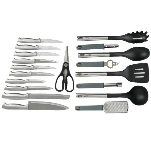 Juego De Cuchillos Y Utensilios De Cocina Oster 19 Pzas Con Acero Y Negro