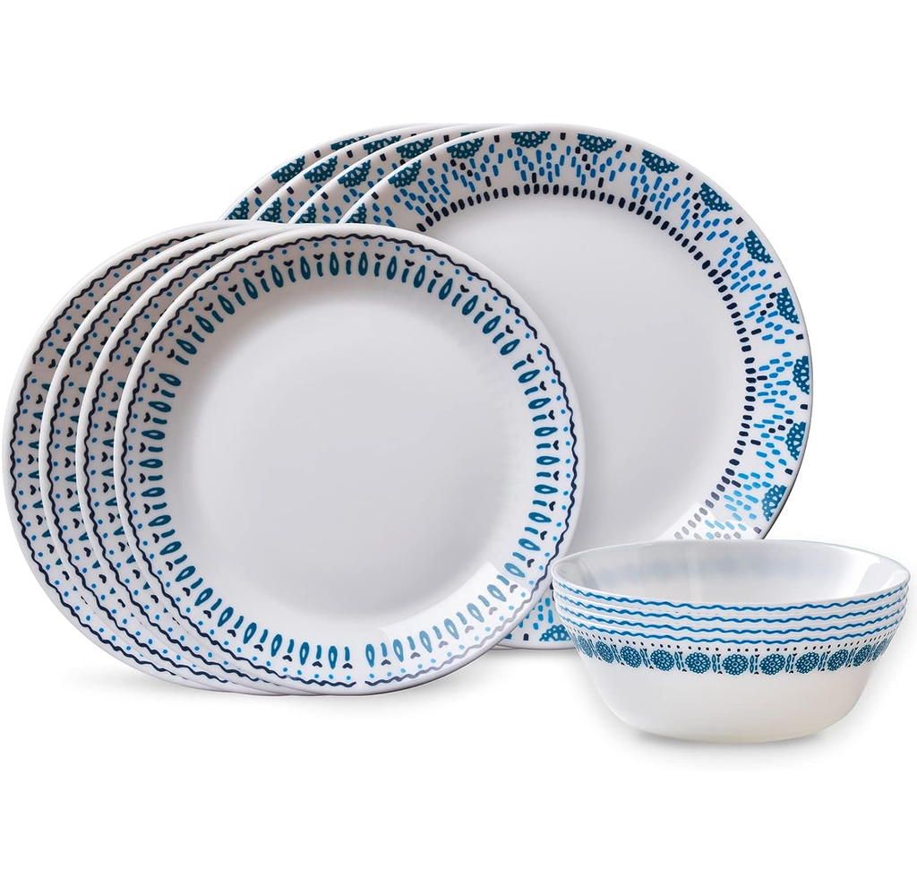 Juego De Vajilla Corelle 12 Pzas Azure Medallion De Vidrio Blanco Y Azul
