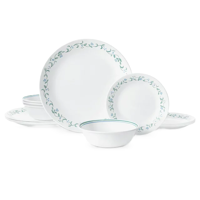 Juego De Vajilla Corelle 12 Pzas Country Cottage De Vitrelle Blanco Y Azul
