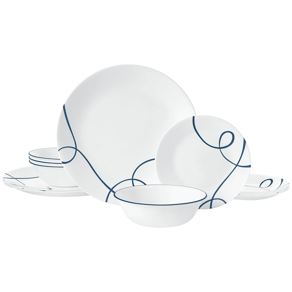 Juego De Vajilla Corelle 12 Pzas Lia De Vitrelle Blanco Y Azul
