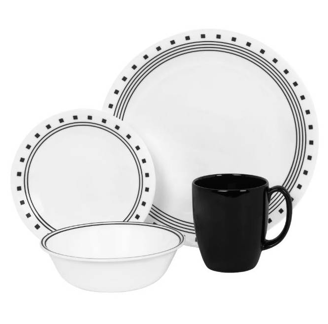 Juego De Vajilla Corelle 16 Pzas City Block De Vidrio Blanco Y Negro