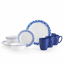 Juego De Vajilla Corelle 16 Pzas Cobalt Circles De Gres Blanco Y Azul